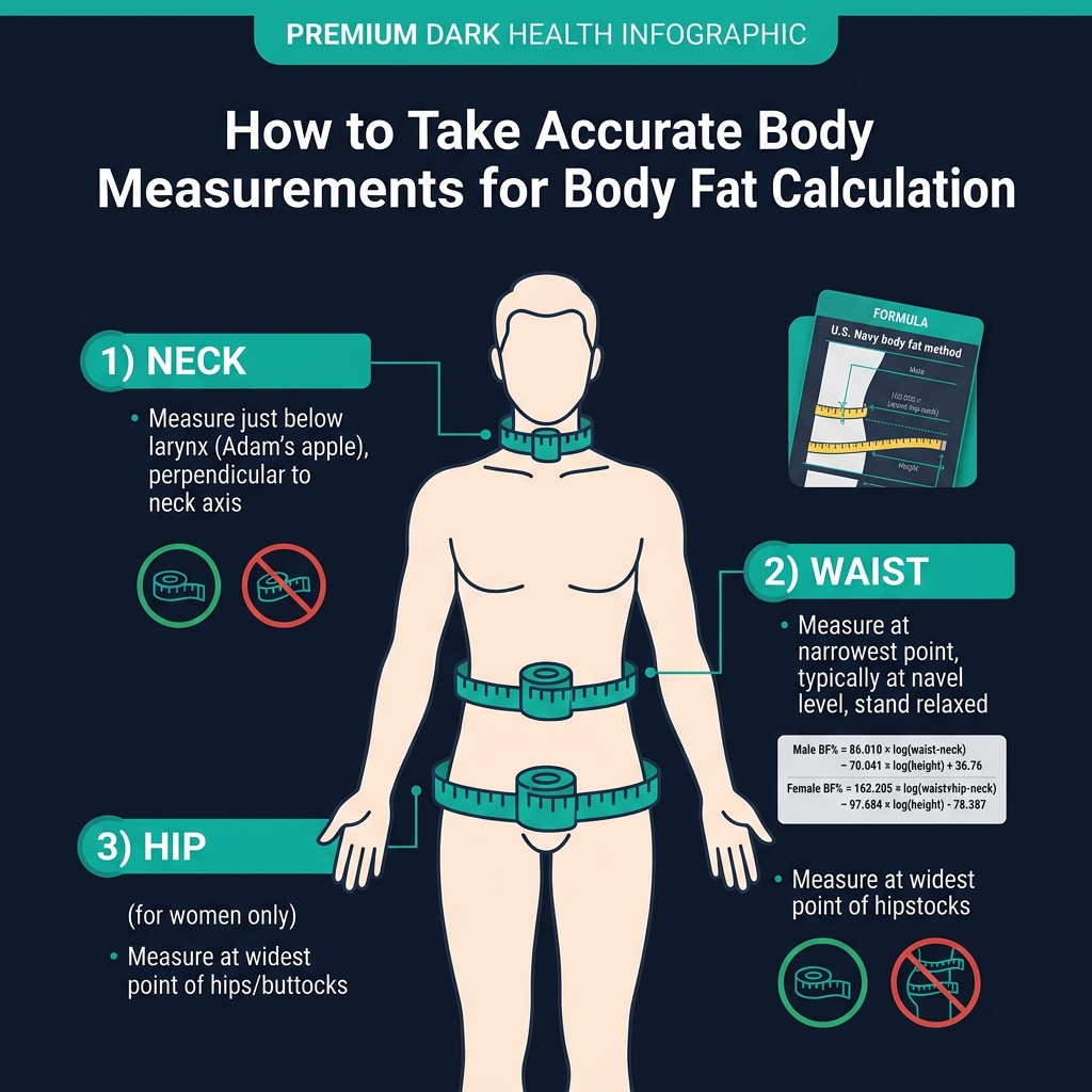 How to take accurate body measurements for U.S. Navy body fat calculation — neck, waist, and hip measurement guide